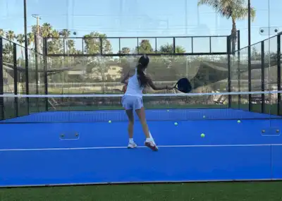 Blue panorama padel court detail